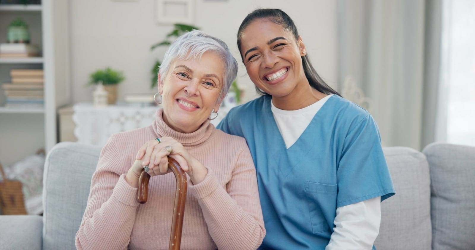 Smiling carer provides companionship